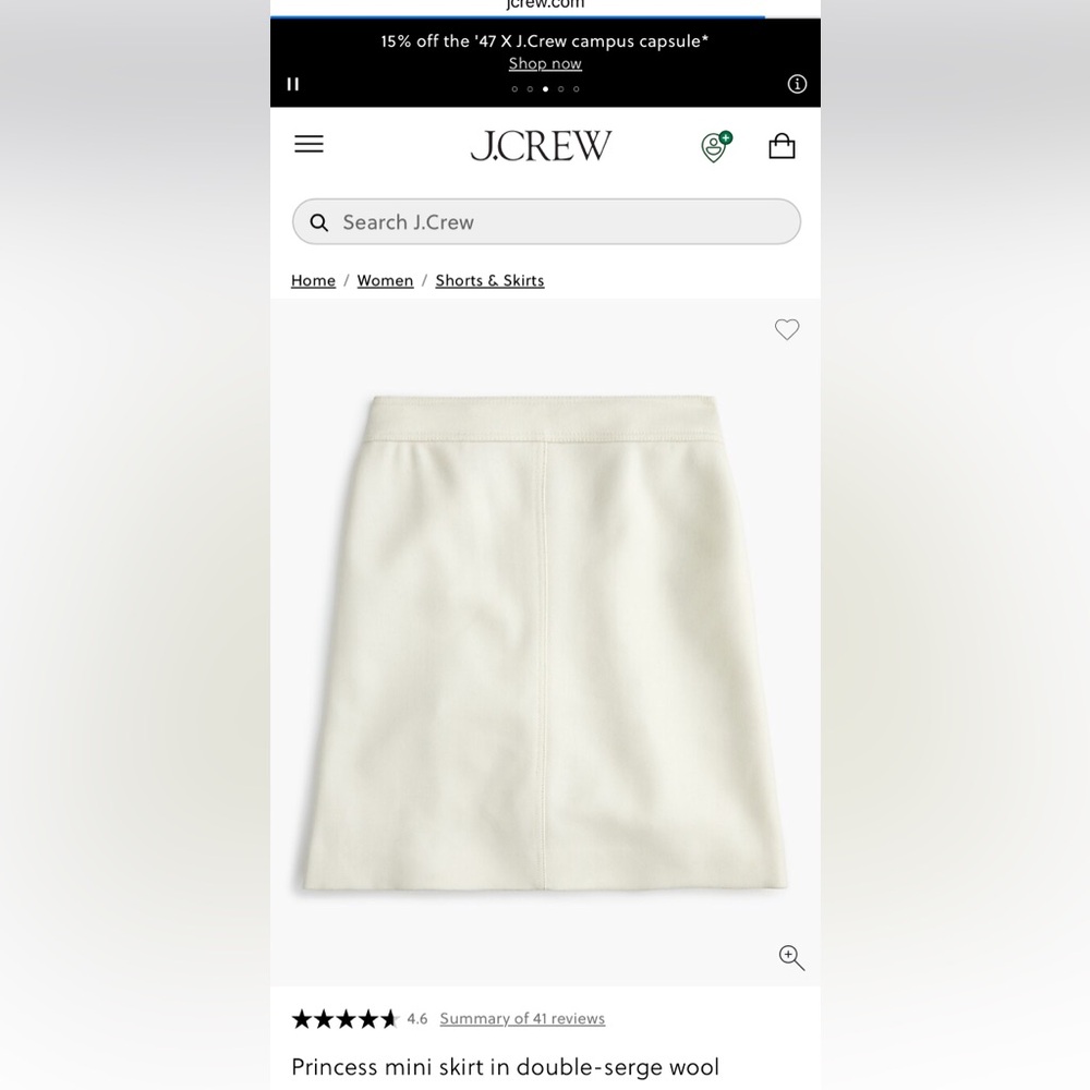 J. Crew Ivory Double-Serge Wool Mini Skirt
